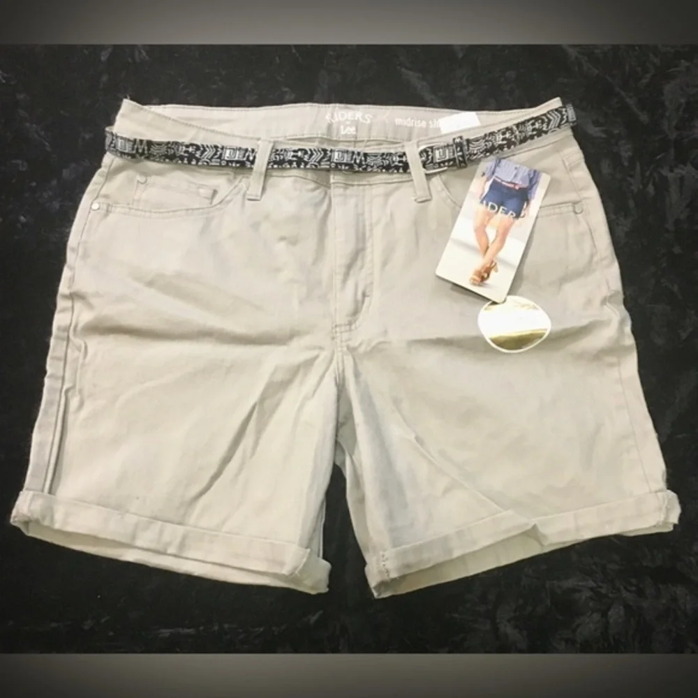 Riders by Lee- Mid Rise Tan Shorts. Size 12